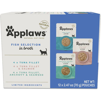 Alimento Húmedo, Variety of Pescado sabores en Broth. 70 g, caja de 12. - Applaws