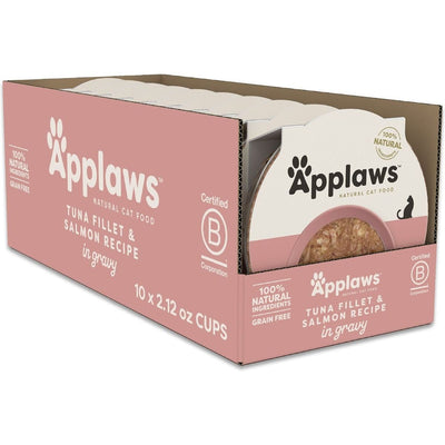 Alimento Húmedo Cups, Filete de Atún y Salmón Recipe en Gravy. 60 g, caja de 10. - Applaws