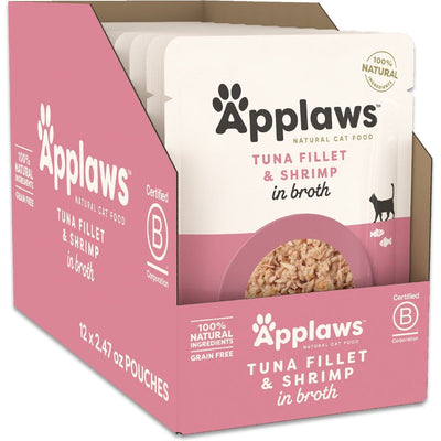 Alimento Húmedo, Atún with Camarón Bits en Broth. 70 g, caja de 12. - Applaws