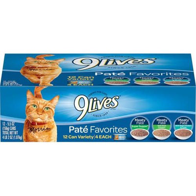 9Lives, Paté para gatos, varios sabores, 156 g × 4 / 24 latas; 369 g × 12 latas.