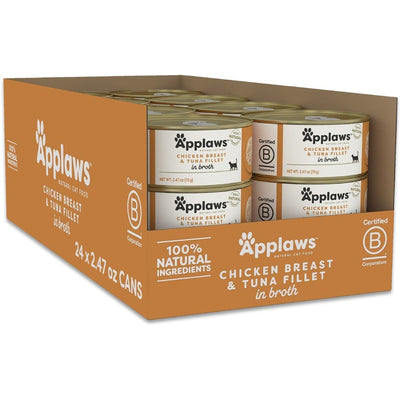 Alimento Húmedo, Ingredientes Limitados Pollo y Atún en Broth. 70 g, caja de 24. - Applaws