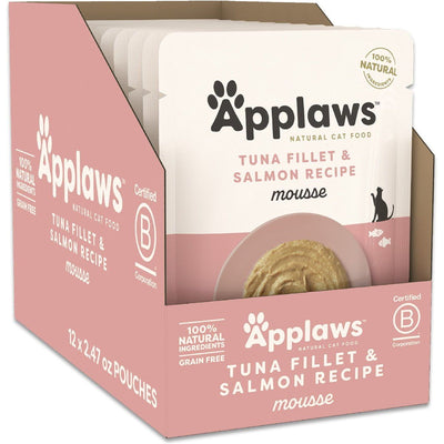 Alimento Húmedo Mousse, Filete de Atún y Salmón. 70 g, caja de 12. - Applaws