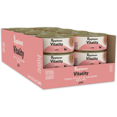 Vitality Alimento Húmedo Paté, Vitality Filete de Atún y Salmón Recipe Grain Free. 156 g, caja de 24. - Applaws