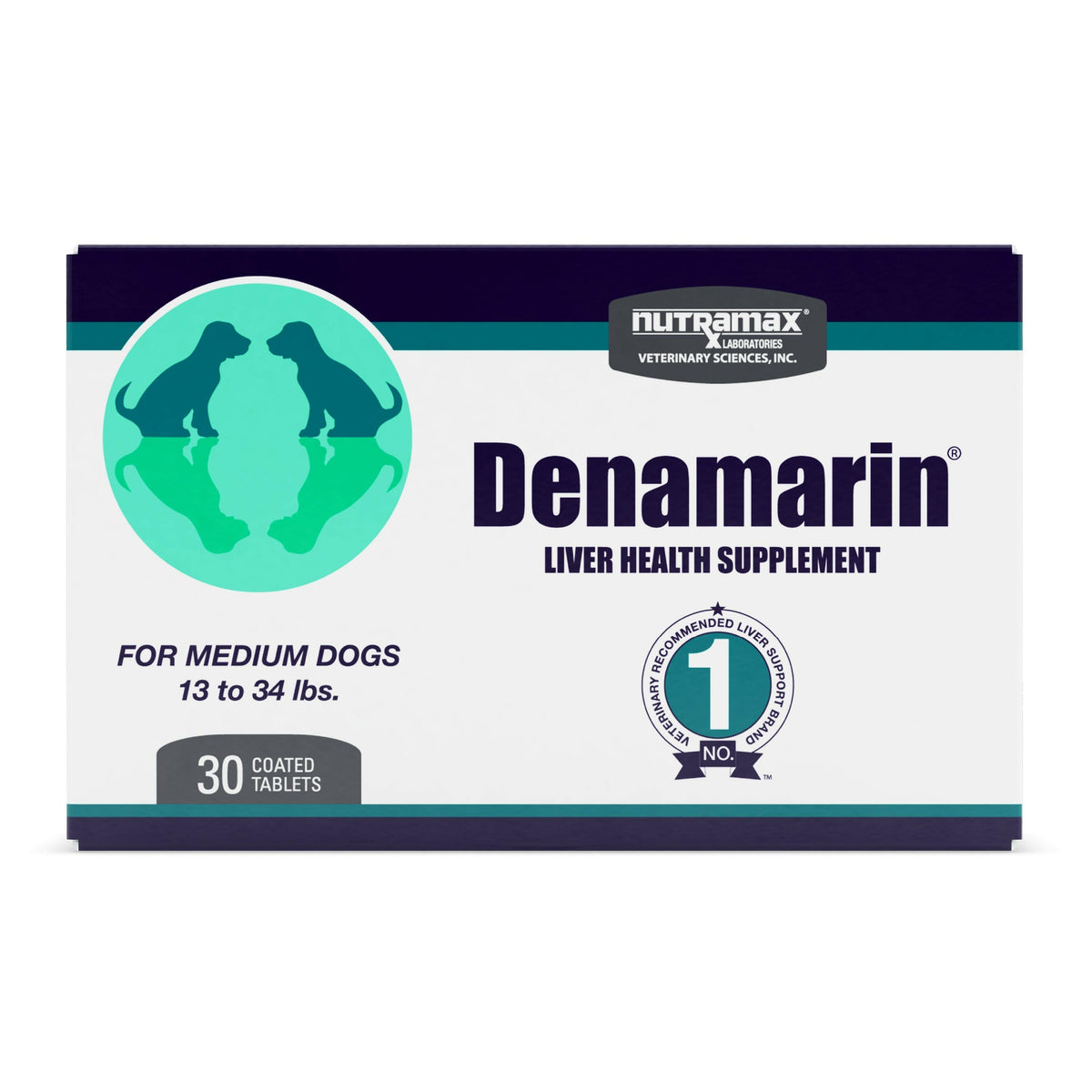 Nutramax Denamarin 225 mg, caja con blíster de 30 tabletas para perros medianos