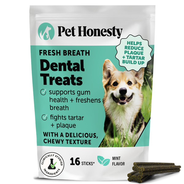Pet Honesty Fresh Breath Dental Treats, sabor Menta, bolsa de 16 sticks