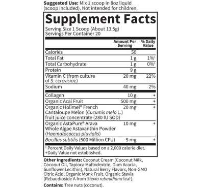 Garden of Life Apoyo nutricional para fortalecer el cabello, la piel y las uñas sabor Blueberry Acai. 270 gr.