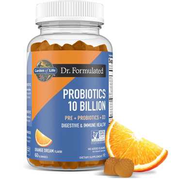 Gomitas de Prebióticos, Probióticos, Vitamina D3, sabor Naranja, 60 Gomitas