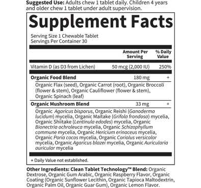 Vitamina D3 (2,000 IU) Masticable Frambuesa Limón, 30 vtab