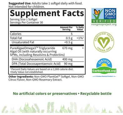 Garden of Life Dr. Formulated, Omega 3 Vegano, Libre de Grasa. 30 Caps
