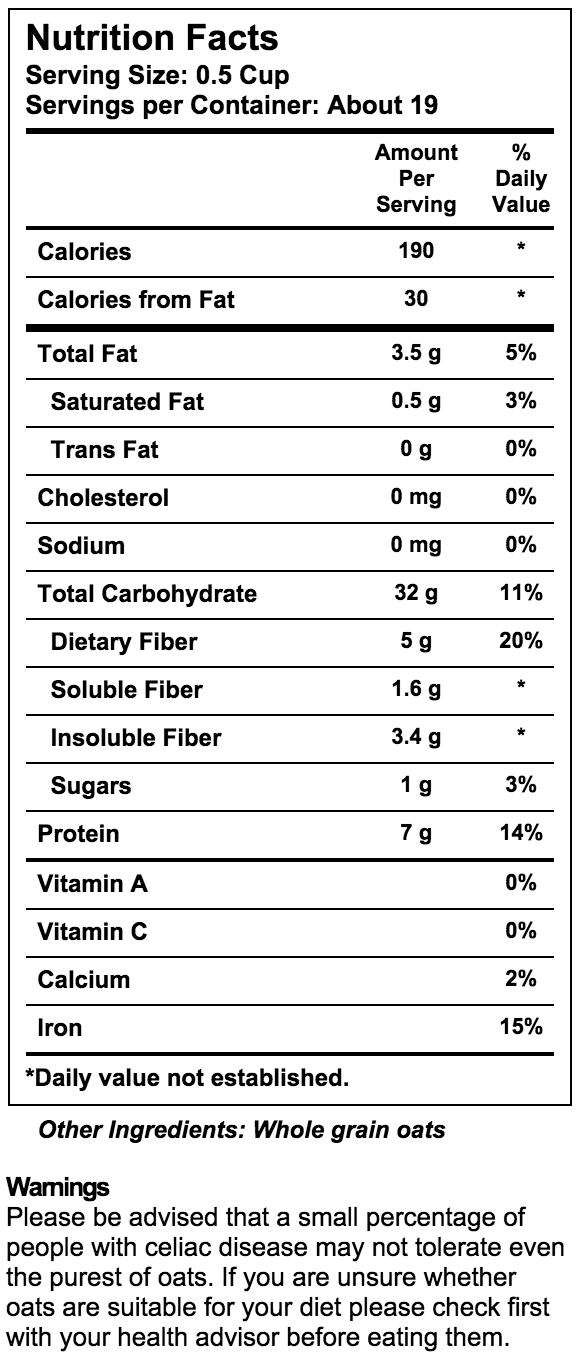 Avena Old Fashion, Libre de Gluten, Orgánica. 907 gr.
