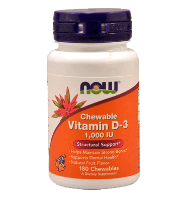 Vitamina D3 masticable para Adultos y Niños sabor Frutas (1,000 IU). 180 Chews