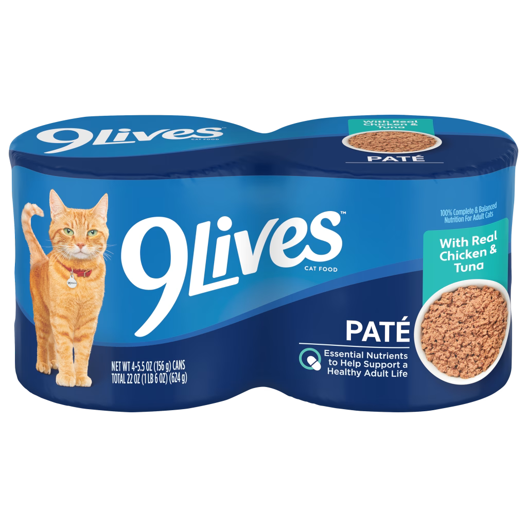 9Lives Paté con pollo y atún, 156 g × 4 latas, empaque oficial