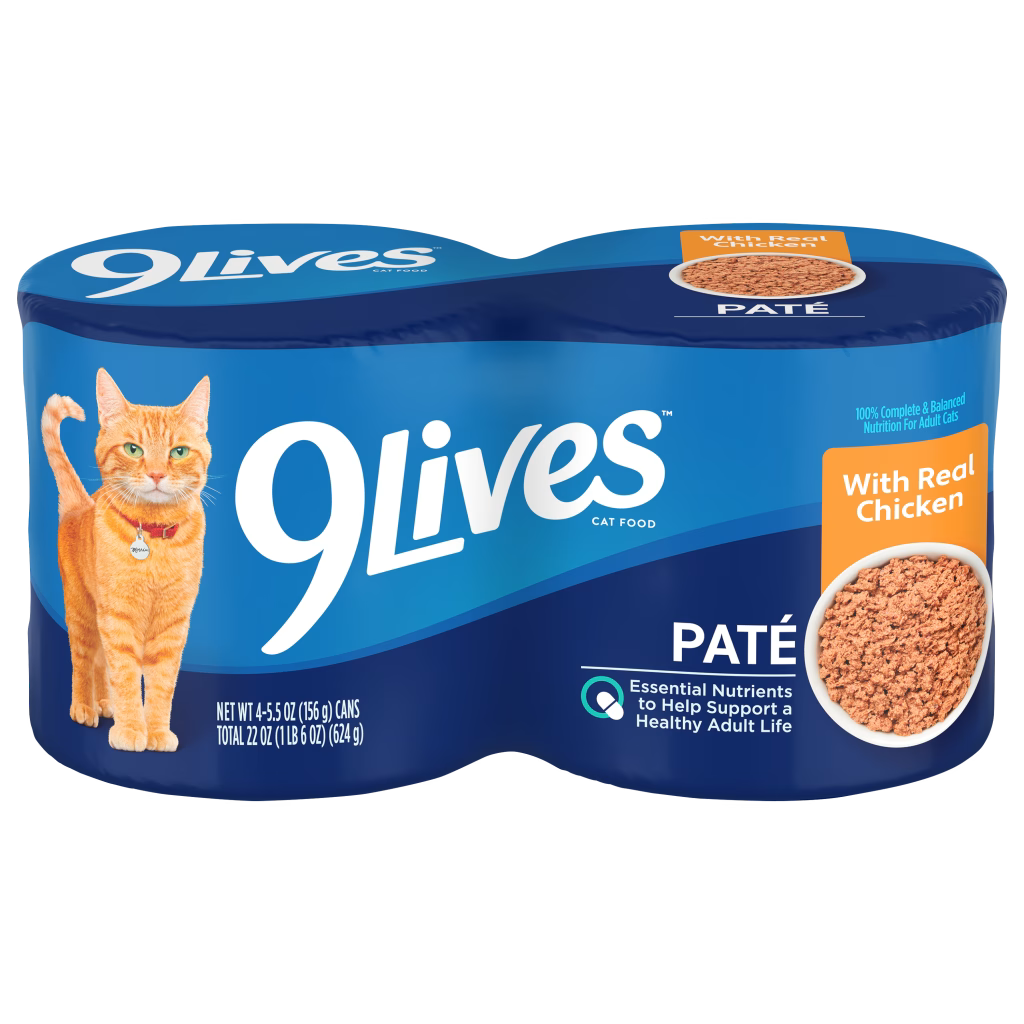 9Lives Paté con pollo, 156 g × 4 latas, empaque oficial