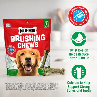 Masticables para cepillar el aliento fresco, sabor menta, golosinas dentales diarias para perros grandes, 18 unidades
