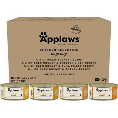 Comida húmeda para gatos con selección de pollo en salsa, lata de 2.47 oz, caja de 24
