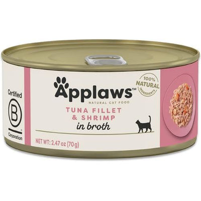 Alimento húmedo para gatos con filete de atún y camarones en caldo, ingredientes limitados, lata de 2.47 oz, caja de 5