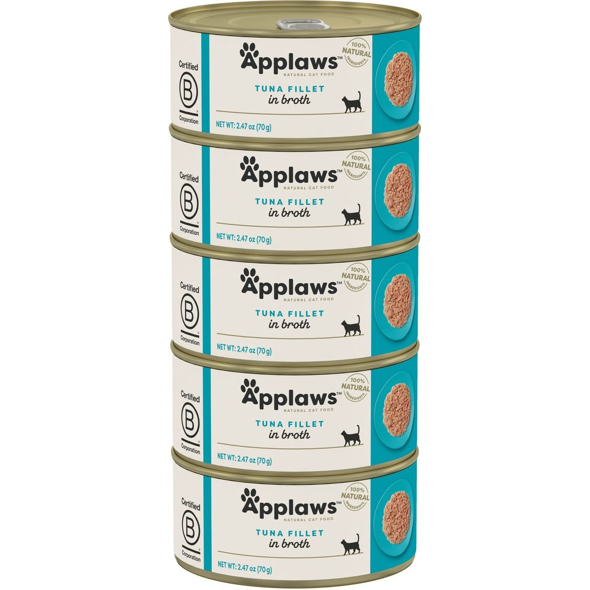 Alimento Húmedo, Ingredientes Limitados Filete de Atún en Broth. 70 g, caja de 5. - Applaws