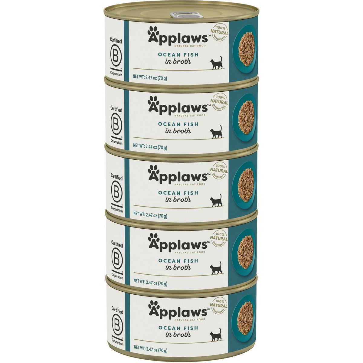 Alimento Húmedo, Ingredientes Limitados Pescado de Mar en Broth. 70 g, caja de 5. - Applaws