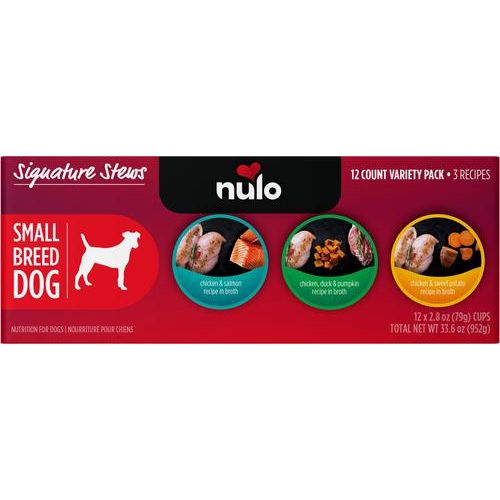 Nulo, Signature Stews Small Breed, alimento húmedo sin granos para perros de raza pequeña, varios sabores, 79 g × 24 tazas