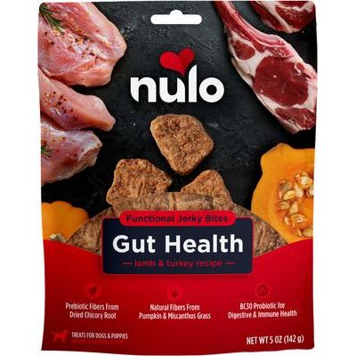 Nulo, Functional Jerky Bites Puppy Health, Pollo + Salmón con DHA + EPA + Probiótico BC30, Cachorros, 142 g