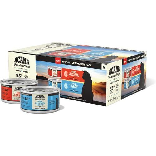 ACANA, Premium Paté en caldo de huesos, alimento húmedo para gatos adultos, varios sabores, 85 g × 24 / 155 g × 12 latas