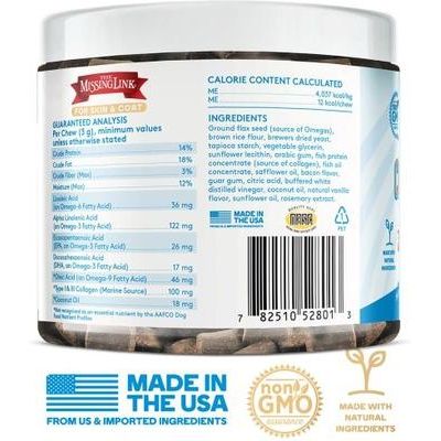 The Missing Link, Collagen Care Skin & Coat Soft Chews, colágeno tipo I y III + omegas + aceite de coco, 60 masticables.