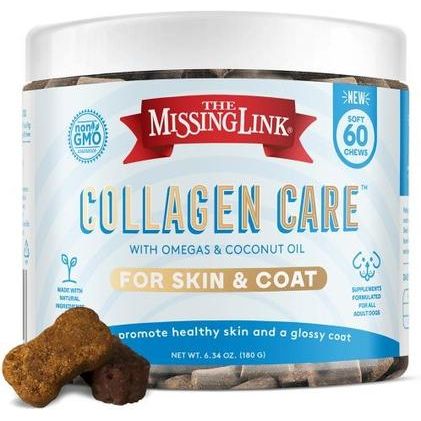 The Missing Link, Collagen Care Skin & Coat Soft Chews, colágeno tipo I y III + omegas + aceite de coco, 60 masticables.