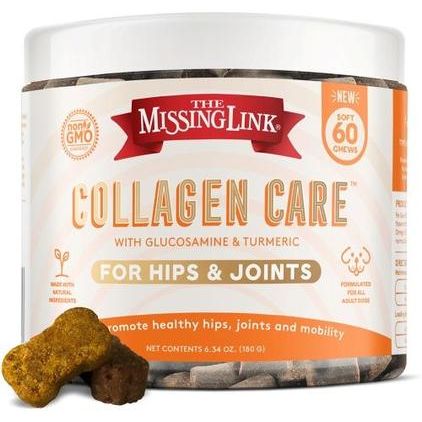 The Missing Link, Collagen Care Hips & Joints Soft Chews, colágeno tipo II + glucosamina + condroitina + cúrcuma, 60 masticables.