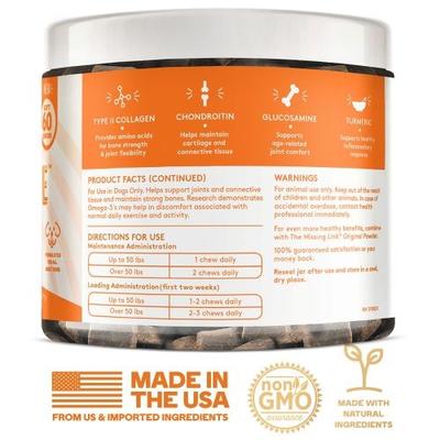 The Missing Link, Collagen Care Hips & Joints Soft Chews, colágeno tipo II + glucosamina + condroitina + cúrcuma, 60 masticables.