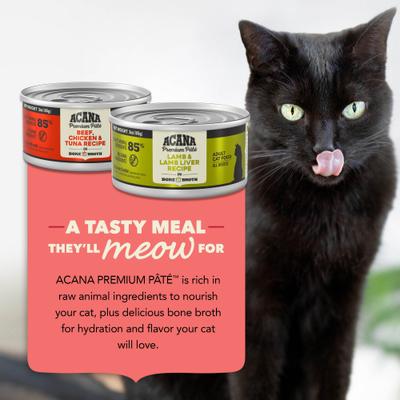 ACANA, Premium Paté en caldo de huesos, alimento húmedo para gatos adultos, varios sabores, 85 g × 24 / 155 g × 12 latas