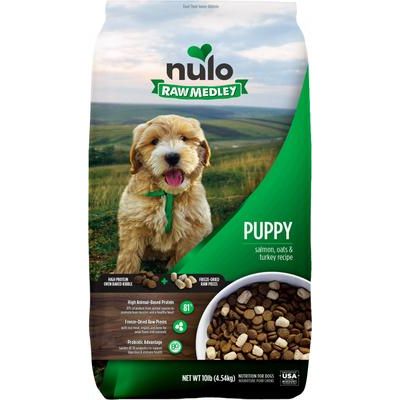 Nulo, Raw Medley Puppy Salmon, Oats & Turkey, Salmón + Avena + Pavo con Piezas Liofilizadas y DHA, Cachorros, 4.54 kg