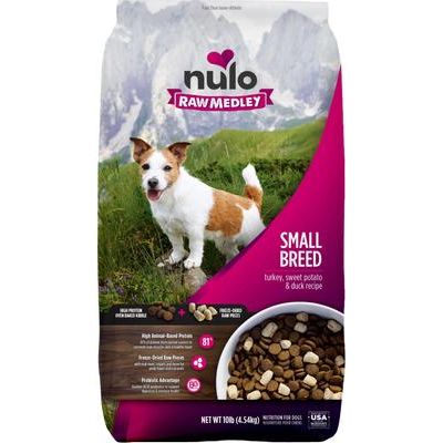 Nulo, Raw Medley Small Breed, Pavo + Camote + Pato con piezas liofilizadas y probiótico BC30, Perros, 1.81 / 4.54 kg