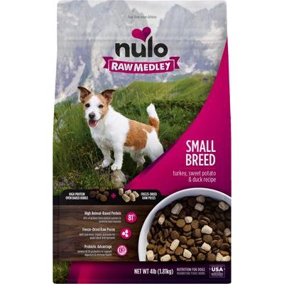 Nulo, Raw Medley Small Breed, Pavo + Camote + Pato con piezas liofilizadas y probiótico BC30, Perros, 1.81 / 4.54 kg