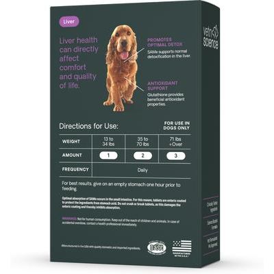 VETRI SAMe 225 S-adenosil-metionina, suplemento desintoxicante para el hígado, para perros de razas medianas y grandes, 30 comprimidos