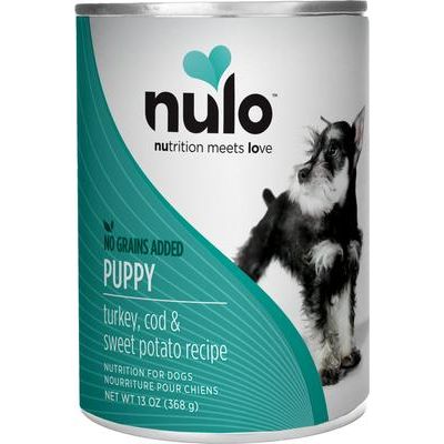 Nulo, FreeStyle Paté Puppy Turkey, Cod & Sweet Potato, Pavo + Bacalao + Camote con DHA, Sin Granos, Cachorros, 369 g × 12 latas