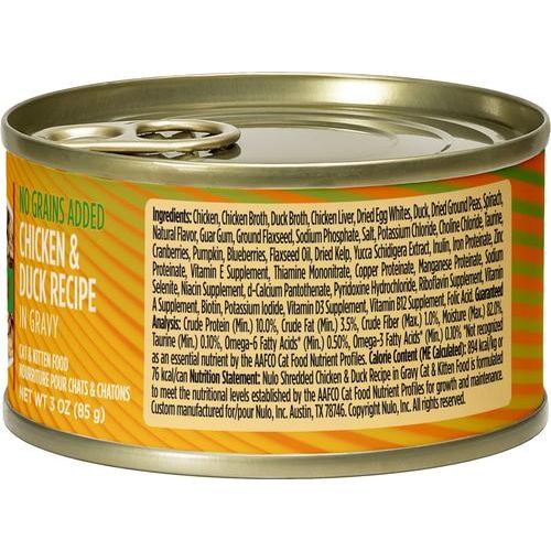 Nulo, FreeStyle Shredded Chicken & Duck, Pollo + Pato Desmenuzados en Salsa, Sin Granos, Gatos y Gatitos, 85 g × 24 latas