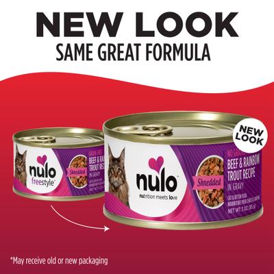 Nulo, FreeStyle Shredded Beef & Rainbow Trout, Res + Trucha Arcoíris Desmenuzadas en Salsa, Sin Granos, Gatos y Gatitos, 85 g × 24 latas