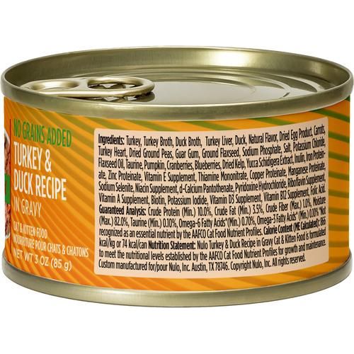 Nulo, FreeStyle Minced Turkey & Duck, Pavo + Pato Picados en Salsa, Sin Granos, Gatos y Gatitos, 85 g × 24 latas