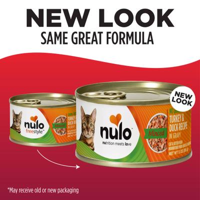 Nulo, FreeStyle Minced Turkey & Duck, Pavo + Pato Picados en Salsa, Sin Granos, Gatos y Gatitos, 85 g × 24 latas