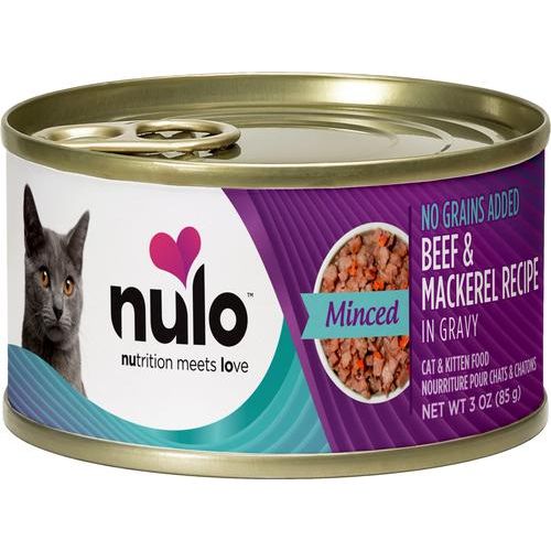 Nulo, FreeStyle Minced Beef & Mackerel, Res + Caballa Picadas en Salsa, Sin Granos, Gatos y Gatitos, 85 g × 24 latas