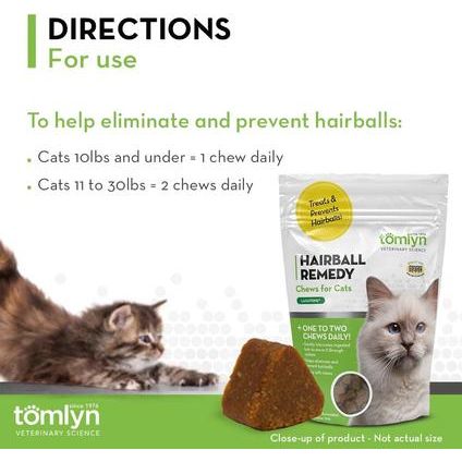 Tomlyn, Laxatone Hairball Remedy Chews, Psyllium + Biotin + Zinc + Omega-3, sabor Pollo, 60 masticables.