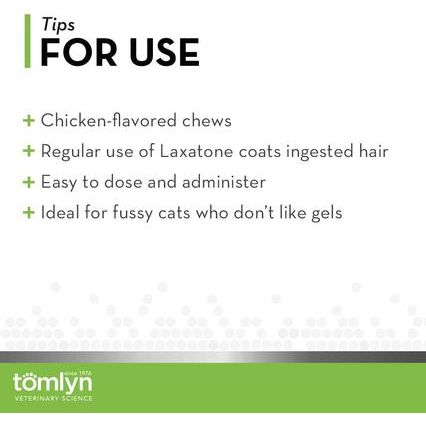 Tomlyn, Laxatone Hairball Remedy Chews, Psyllium + Biotin + Zinc + Omega-3, sabor Pollo, 60 masticables.