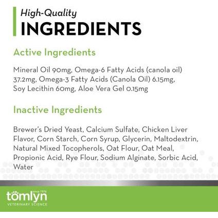 Tomlyn, Laxatone Hairball Remedy Chews, Psyllium + Biotin + Zinc + Omega-3, sabor Pollo, 60 masticables.