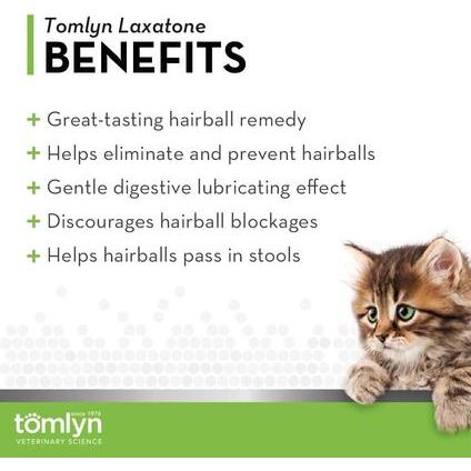 Tomlyn, Laxatone Hairball Remedy Chews, Psyllium + Biotin + Zinc + Omega-3, sabor Pollo, 60 masticables.