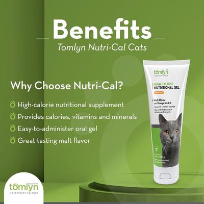 Tomlyn, Nutri-Cal Gel, Suplemento Hipercalórico para Gatos, Carbohidratos + Vitaminas + Minerales + Ácidos Grasos Esenciales, sabor Malta, 120 g.