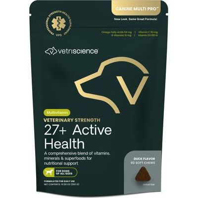 Suplemento masticable Veterinary Strength 27+ Active Health con sabor a pato para perros, 60 unidades