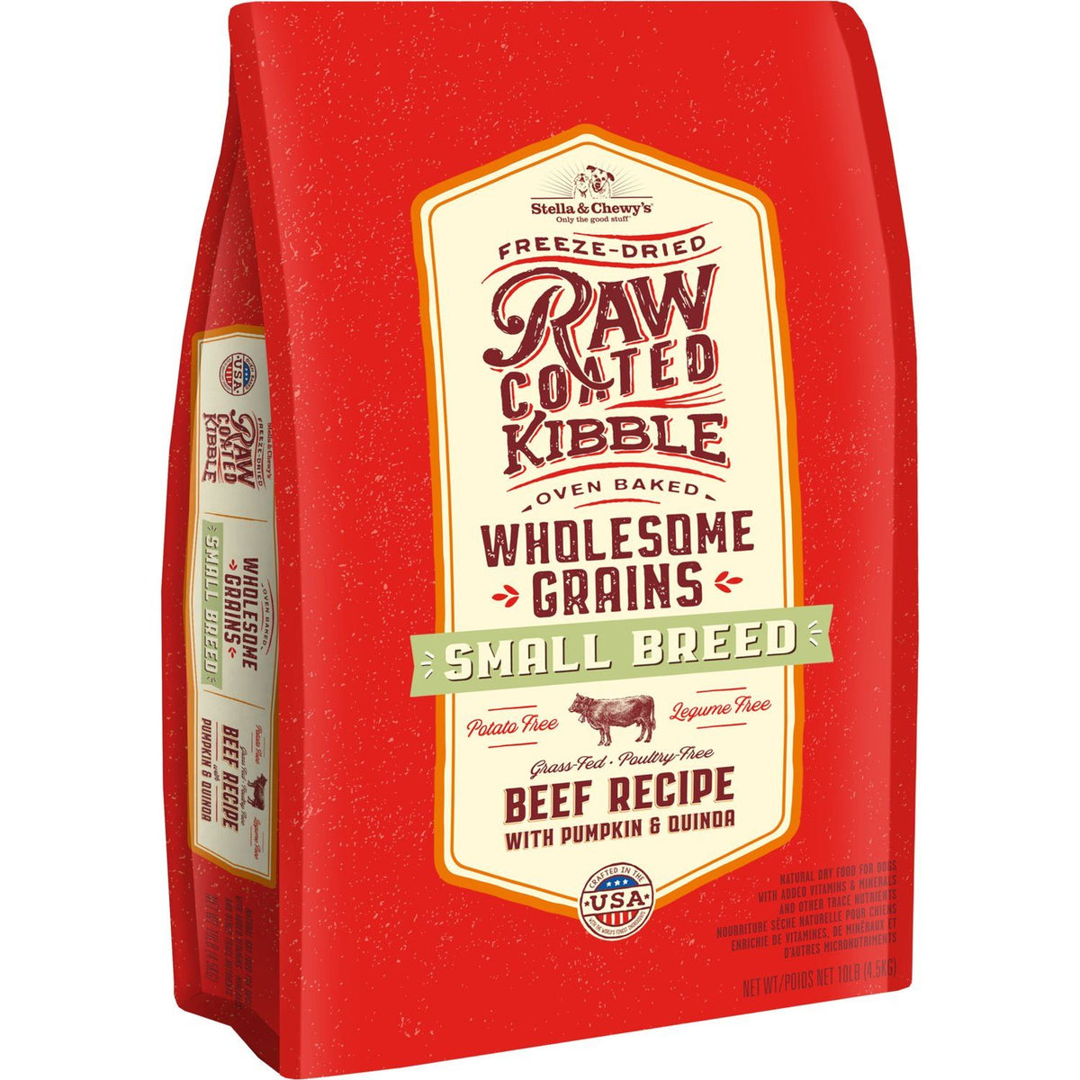Raw Coated Wholesome Grain Grass-Fed Beef Recipe Small Breed Dry Dog Food. 4.5 kg.