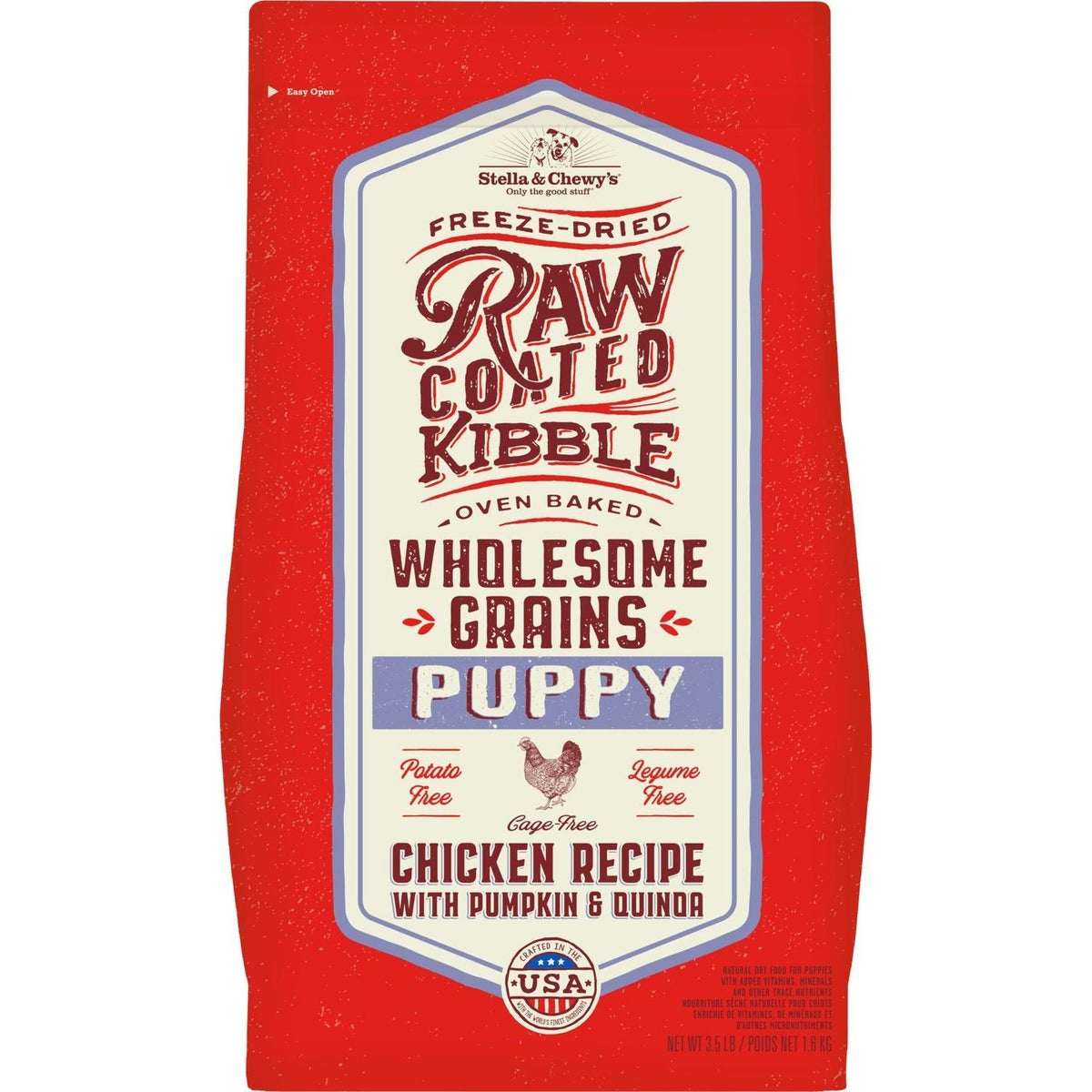 Stella & Chewy's Raw Coated Wholesome Grains para Cachorros, Pollo + Calabaza + Quinoa, 1.59 kg
