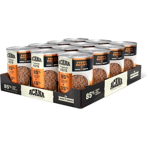 ACANA Premium Paté Puppy en caldo de huesos, Premium Paté Puppy en caldo de huesos, pollo + pavo + arenque, 363 g × 12 latas