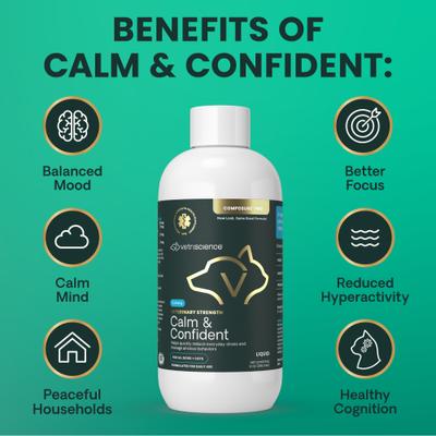 Suplemento calmante líquido Veterinary Strength Calm & Confident Composure Pro para perros y gatos, botella de 8 onzas líquidas